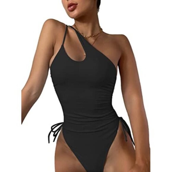 Lilosy Sexy One Shoulder Tummy Control Ruched Swimsuit High Cut Bathing Suit XS - Picture 1 of 1